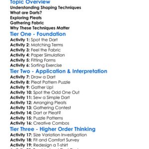 Darts Pleats And Gathers Worksheet Activity Booklet