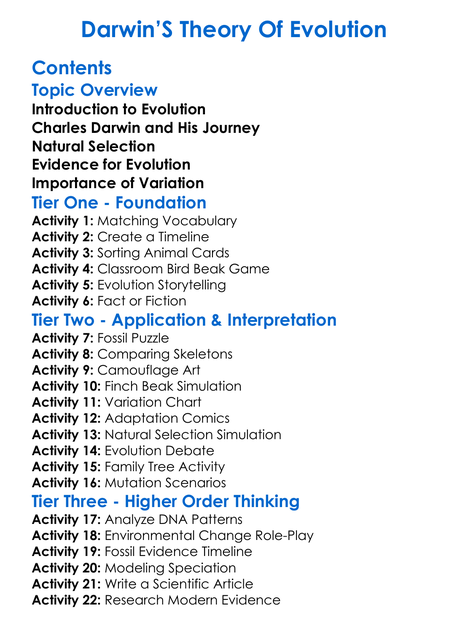 Darwins Theory Of Evolution Worksheet Activity Booklet