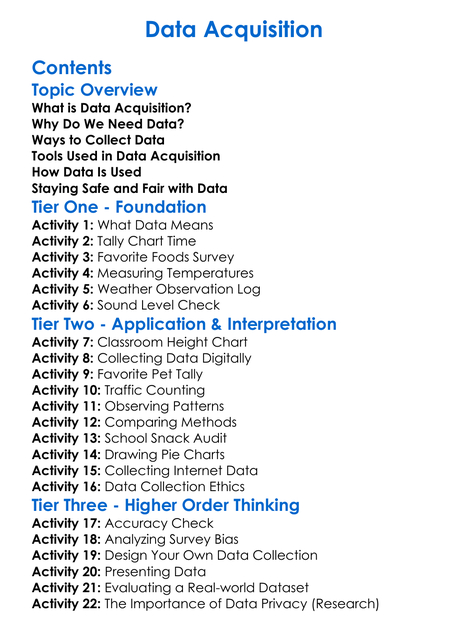 Data Acquisition Worksheet Activity Booklet