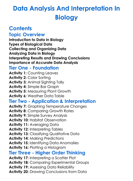 Data Analysis And Interpretation In Biology Worksheet Activity Booklet