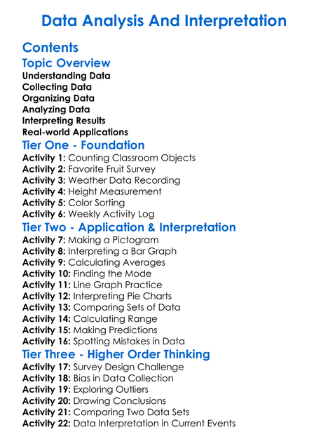 Data Analysis And Interpretation Worksheet Activity Booklet