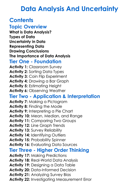 Data Analysis And Uncertainty Worksheet Activity Booklet