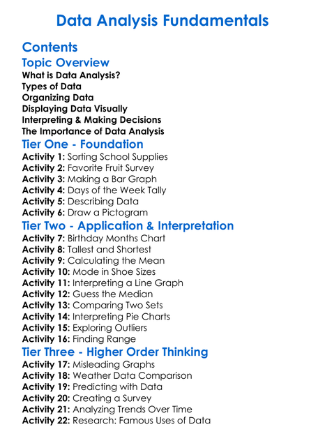 Data Analysis Fundamentals Worksheet Activity Booklet