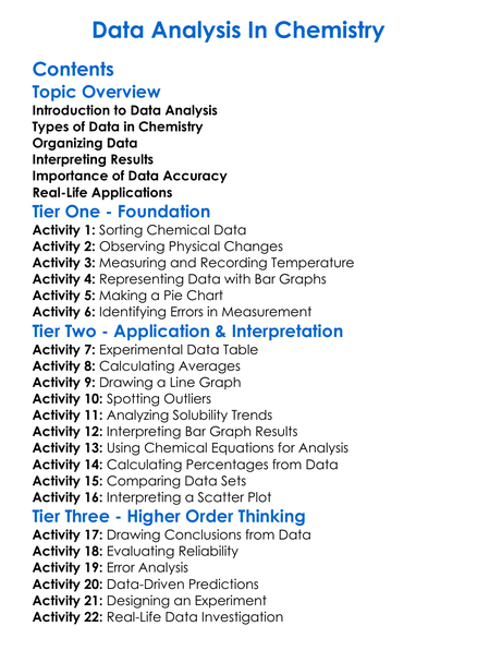 Data Analysis In Chemistry Worksheet Activity Booklet