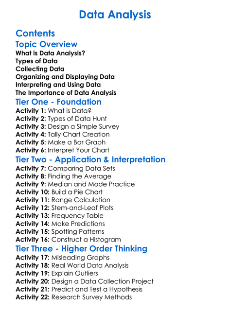 Data Analysis Worksheet Activity Booklet