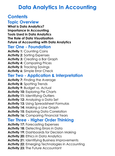 Data Analytics In Accounting Worksheet Activity Booklet