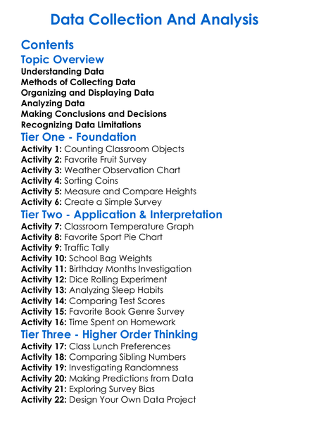 Data Collection And Analysis Worksheet Activity Booklet