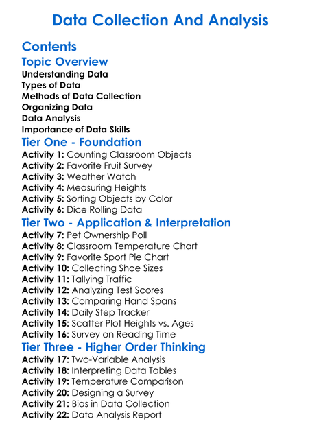 Data Collection And Analysis Worksheet Activity Booklet