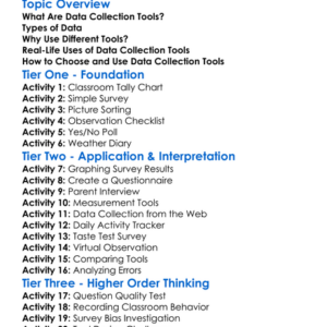Data Collection Tools Worksheet Activity Booklet