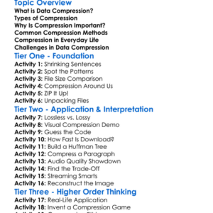 Data Compression Techniques Worksheet Activity Booklet