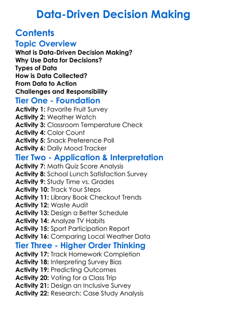 Data-Driven Decision Making Worksheet Activity Booklet