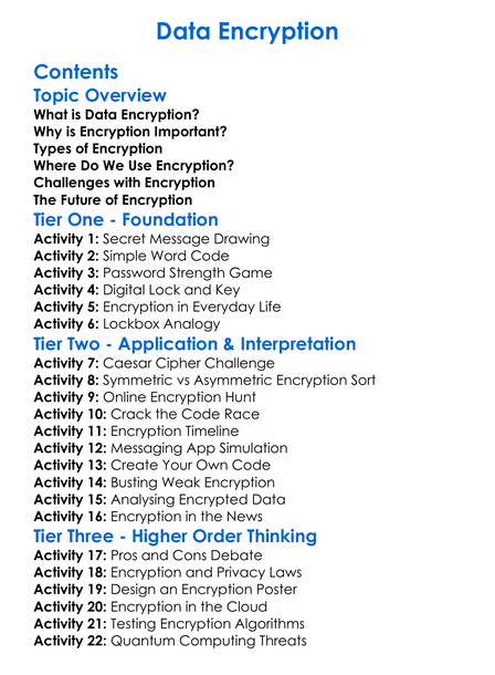 Data Encryption Worksheet Activity Booklet