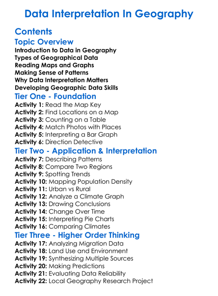 Data Interpretation In Geography Worksheet Activity Booklet