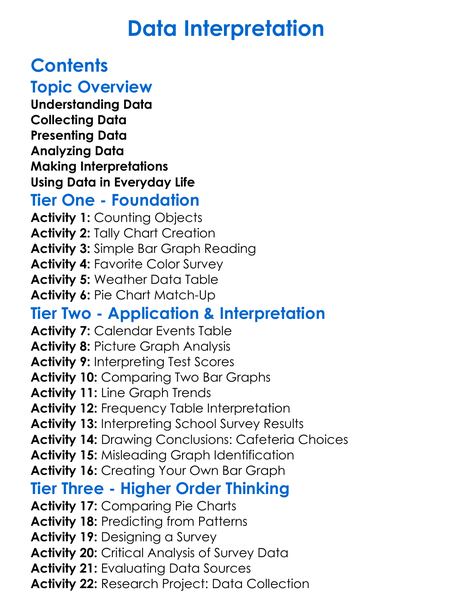 Data Interpretation Worksheet Activity Booklet