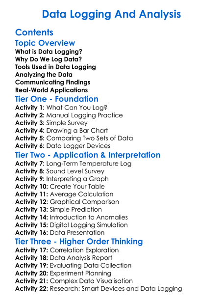 Data Logging And Analysis Worksheet Activity Booklet