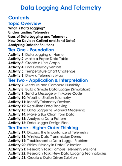 Data Logging And Telemetry Worksheet Activity Booklet