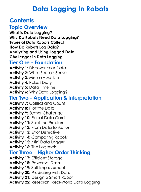 Data Logging In Robots Worksheet Activity Booklet