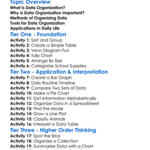 Data Organization Worksheet Activity Booklet