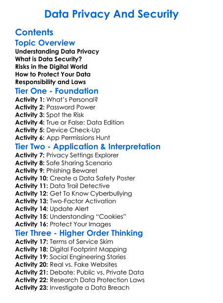Data Privacy And Security Worksheet Activity Booklet