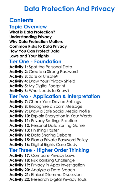 Data Protection And Privacy Worksheet Activity Booklet