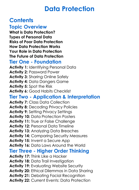 Data Protection Worksheet Activity Booklet