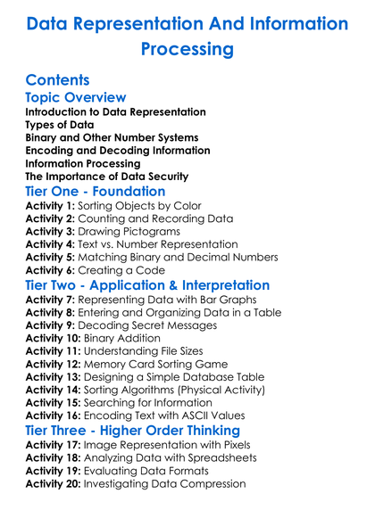 Data Representation And Information Processing Worksheet Activity Booklet