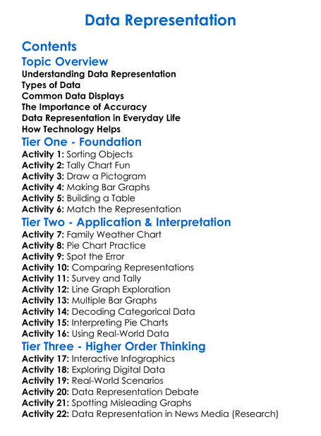 Data Representation Worksheet Activity Booklet
