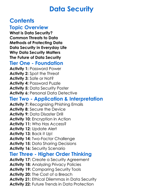 Data Security Worksheet Activity Booklet
