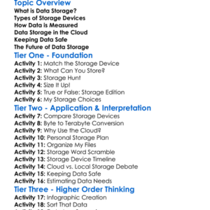 Data Storage Concepts Worksheet Activity Booklet