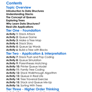 Data Structures Stacks Queues Trees Worksheet Activity Booklet