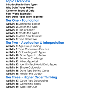 Data Types Worksheet Activity Booklet