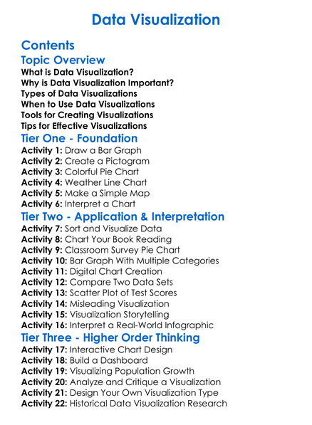 Data Visualization Worksheet Activity Booklet