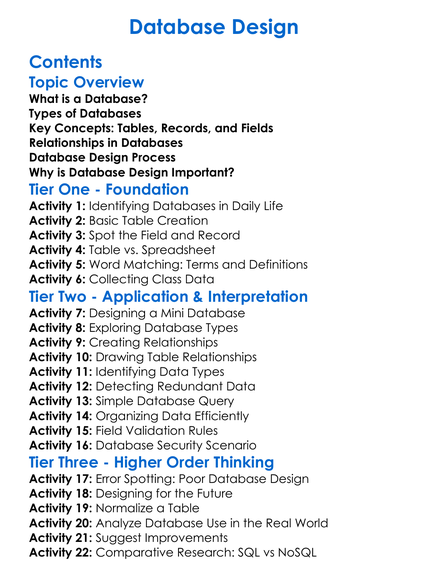 Database Design Worksheet Activity Booklet
