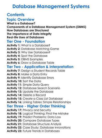 Database Management Systems Worksheet Activity Booklet