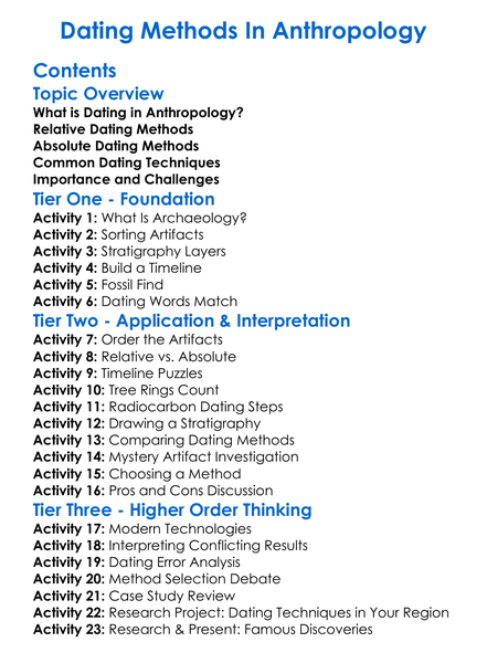 Dating Methods In Anthropology Worksheet Activity Booklet