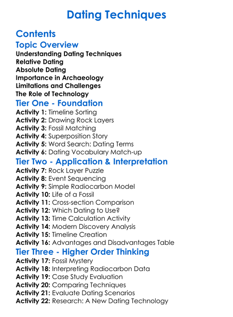 Dating Techniques Worksheet Activity Booklet