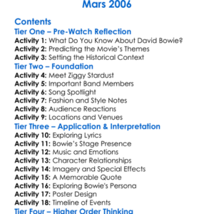 David Bowie The Rise And Fall Of Ziggy Stardust And The Spiders From Mars 2006 Worksheet Activity Booklet