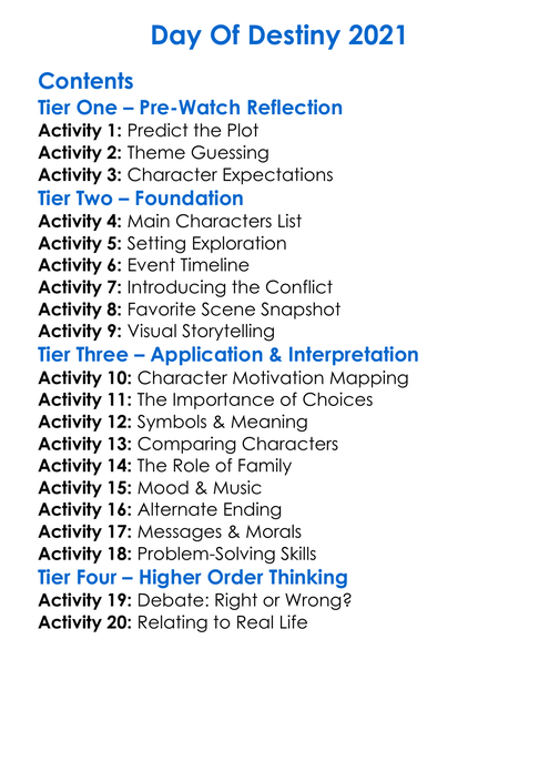 Day Of Destiny 2021 Worksheet Activity Booklet