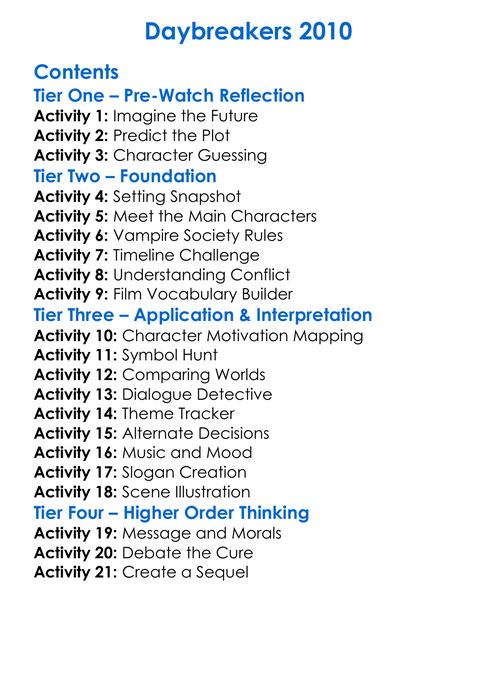 Daybreakers 2010 Worksheet Activity Booklet