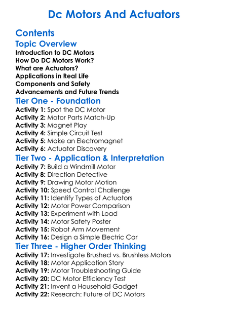 Dc Motors And Actuators Worksheet Activity Booklet