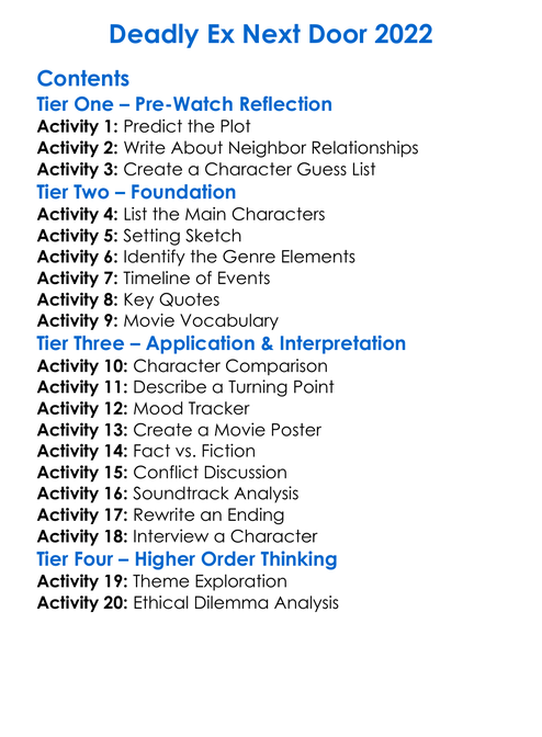 Deadly Ex Next Door 2022 Worksheet Activity Booklet