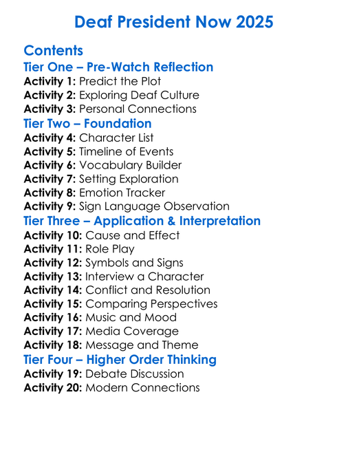 Deaf President Now 2025 Worksheet Activity Booklet
