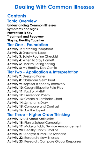 Dealing With Common Illnesses Worksheet Activity Booklet