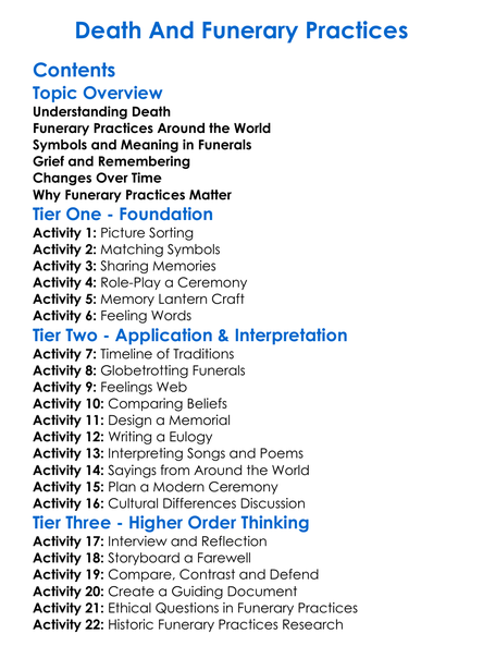 Death And Funerary Practices Worksheet Activity Booklet