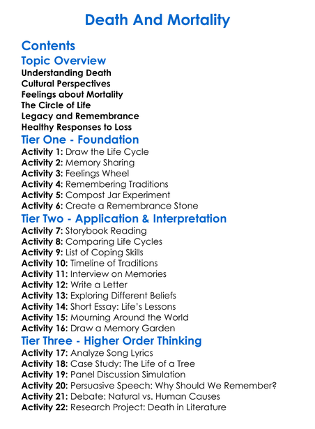 Death And Mortality Worksheet Activity Booklet