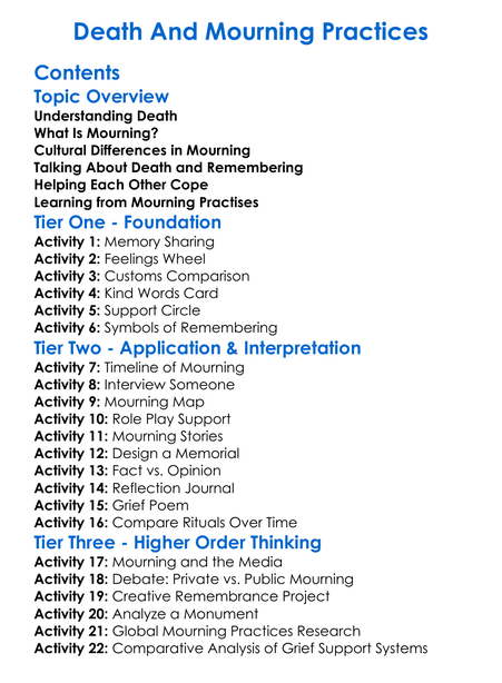 Death And Mourning Practices Worksheet Activity Booklet