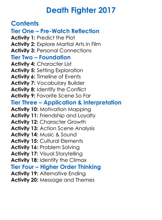 Death Fighter 2017 Worksheet Activity Booklet