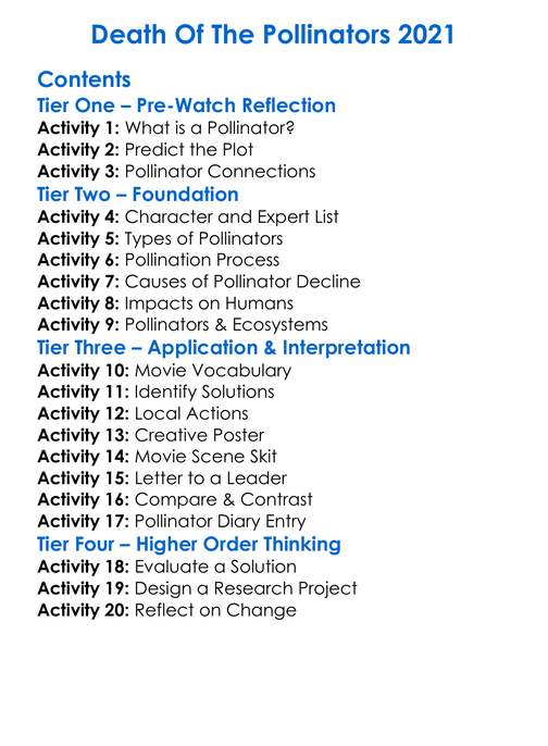 Death Of The Pollinators 2021 Worksheet Activity Booklet