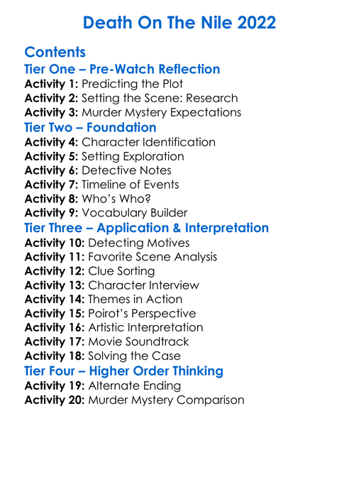 Death On The Nile 2022 Worksheet Activity Booklet