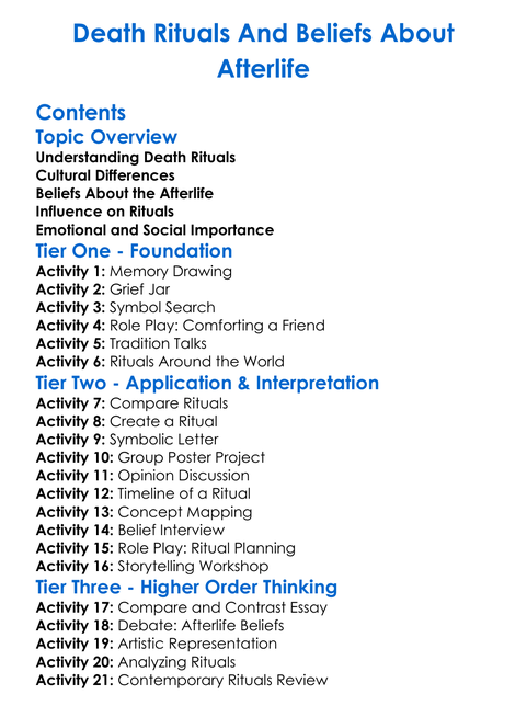 Death Rituals And Beliefs About Afterlife Worksheet Activity Booklet